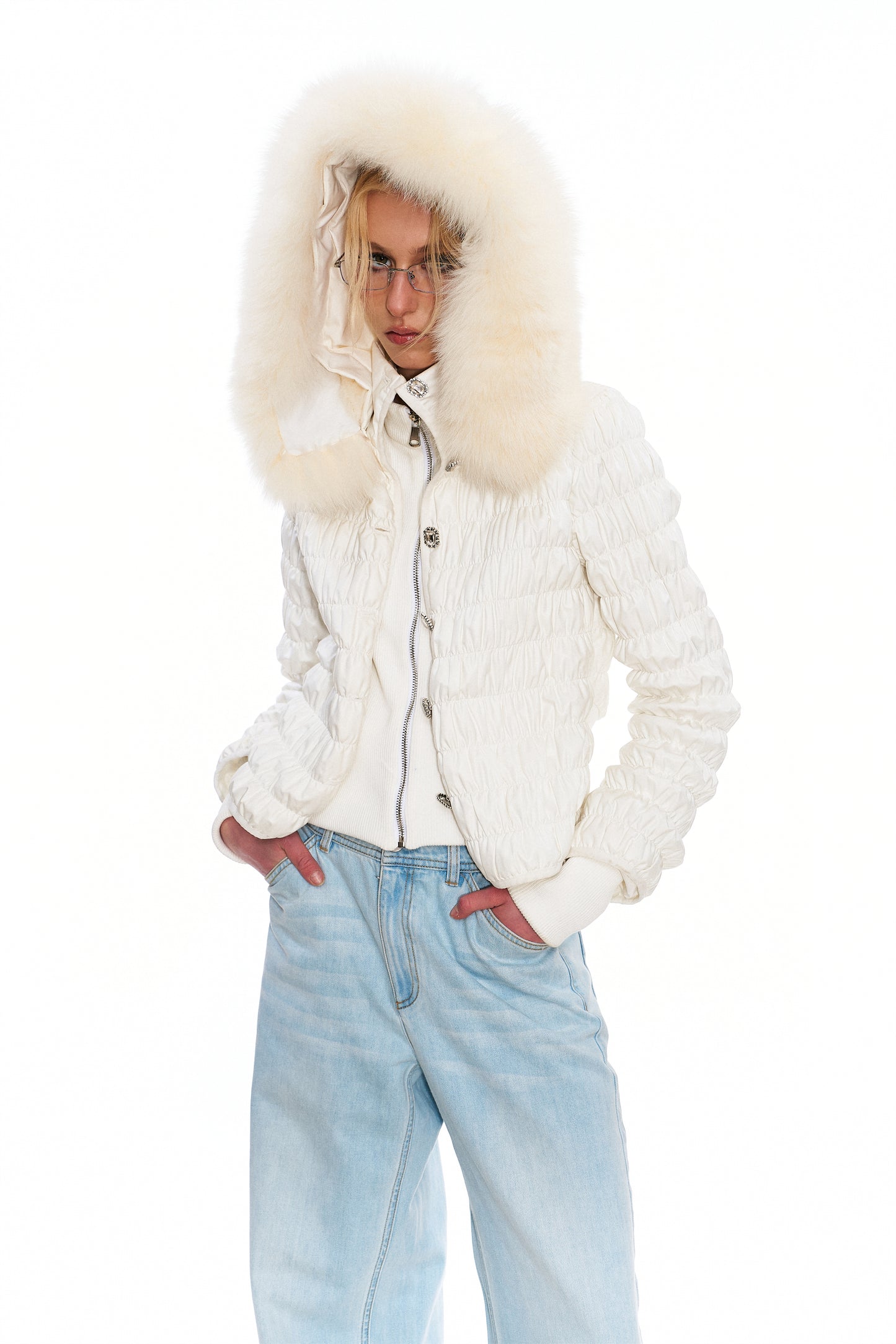 Erica Fox Fur-Trimmed Cotton Jacket in White