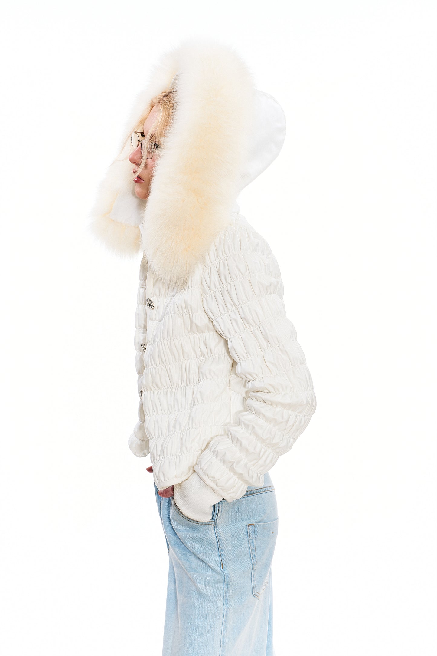 Erica Fox Fur-Trimmed Cotton Jacket in White