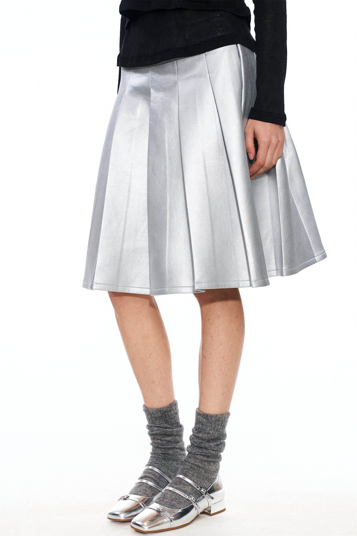 Lidia Silver-Coated Pleated Skirt