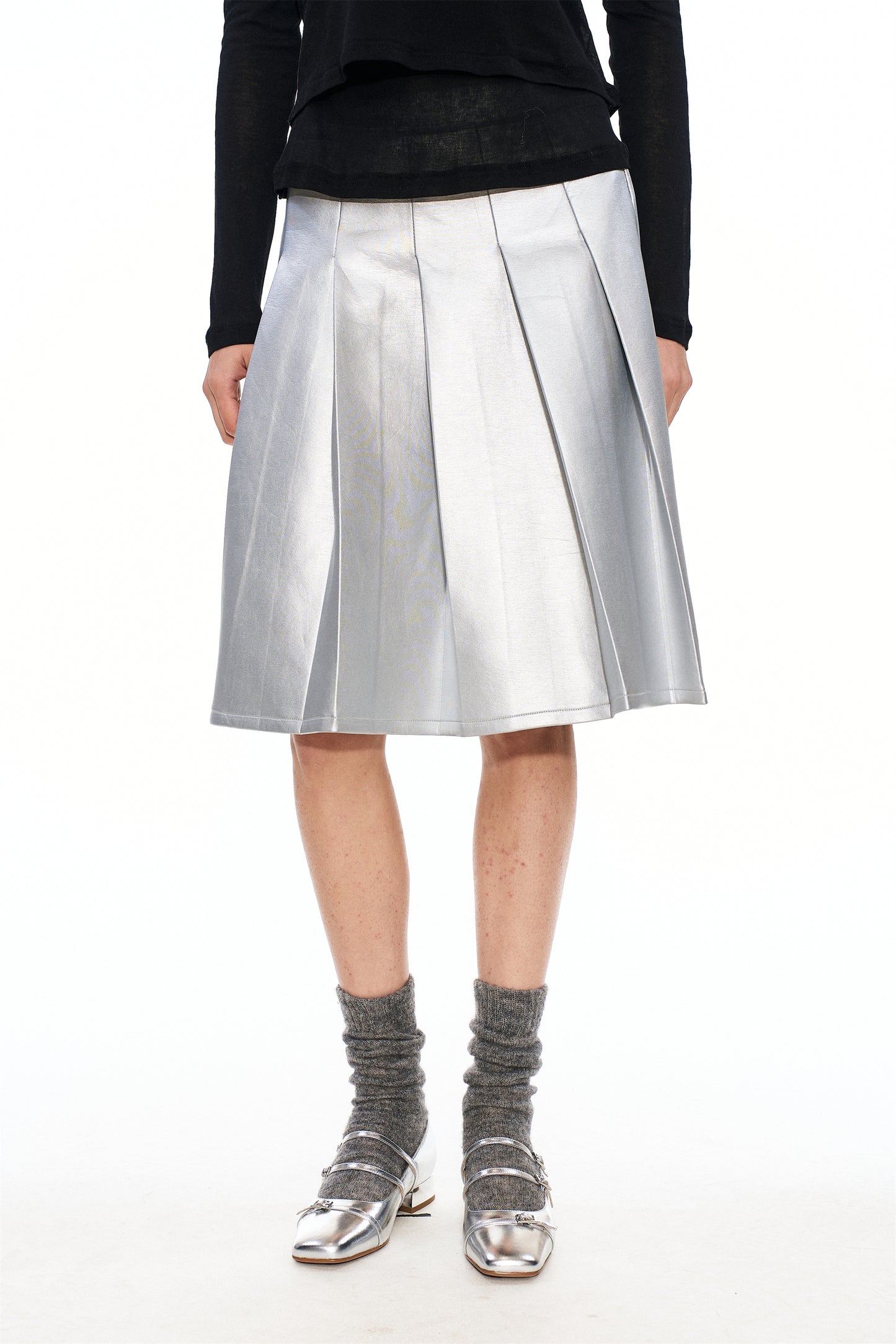 Lidia Silver-Coated Pleated Skirt