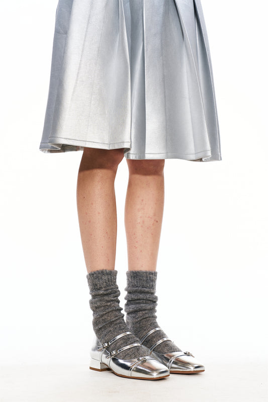 Lidia Silver-Coated Pleated Skirt