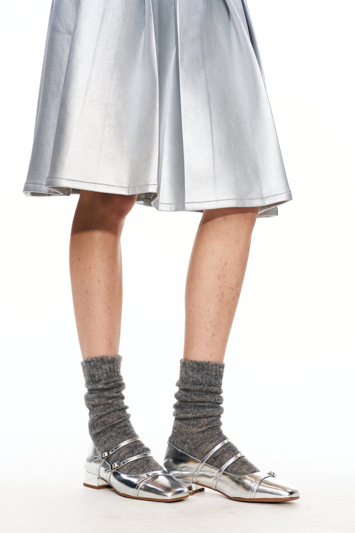 Lidia Silver-Coated Pleated Skirt