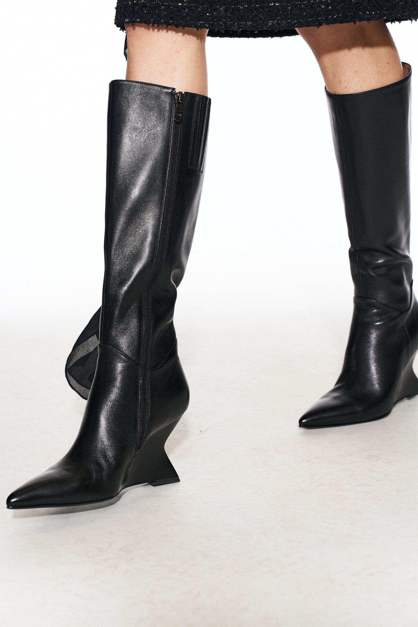 Effi Lambskin Wedge-Heeled Boots in Black