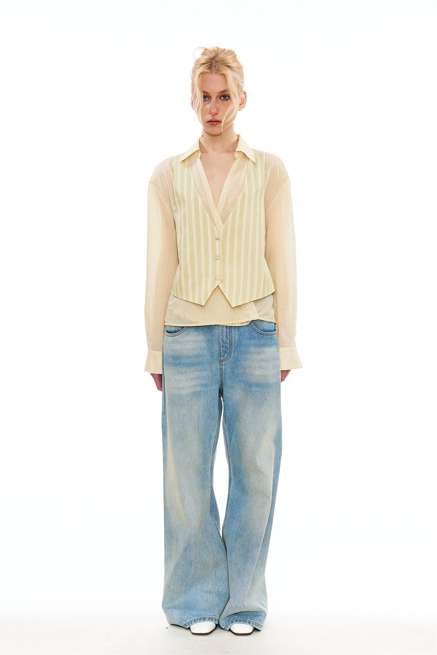 Lee Layered Vest Stripe Shirt in Yellow