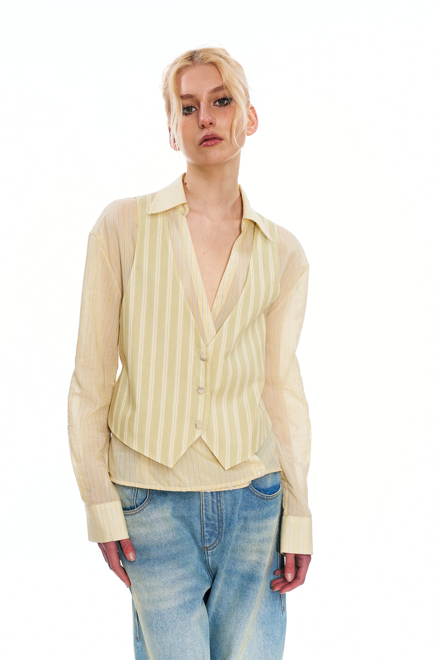 Lee Layered Vest Stripe Shirt in Yellow