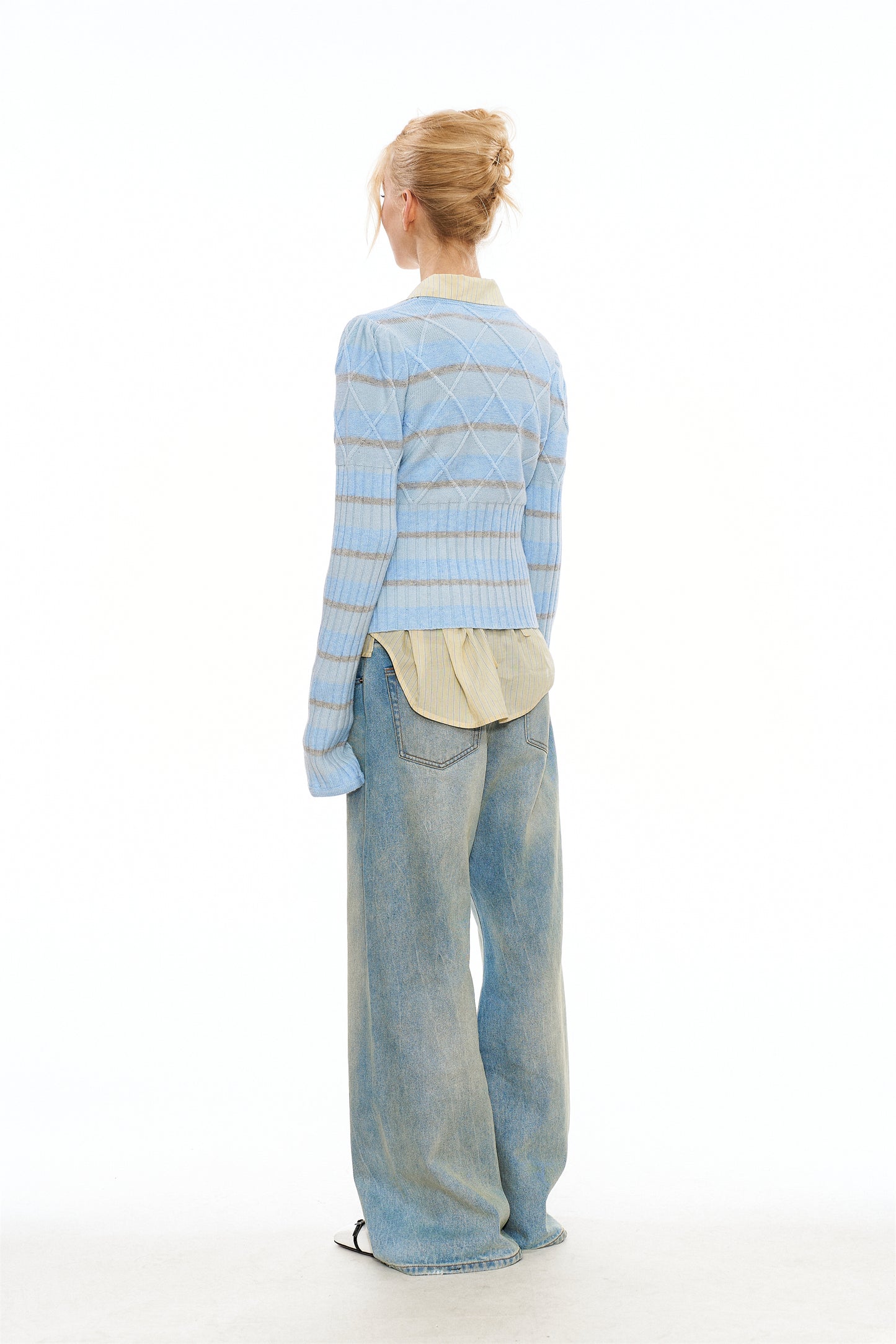 Regee Striped Knit Slim-Fit Cardigan in Blue