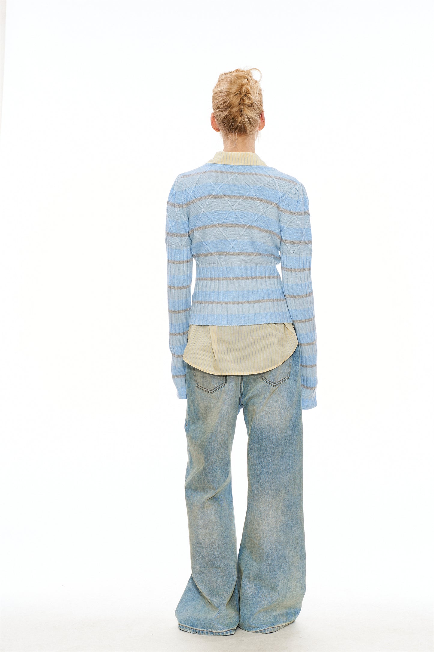 Regee Striped Knit Slim-Fit Cardigan in Blue