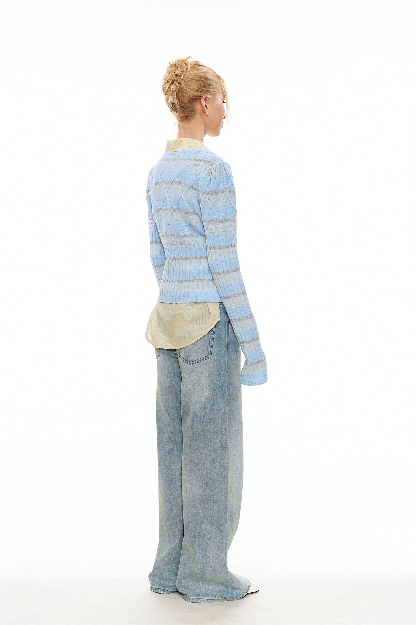 Regee Striped Knit Slim-Fit Cardigan in Blue