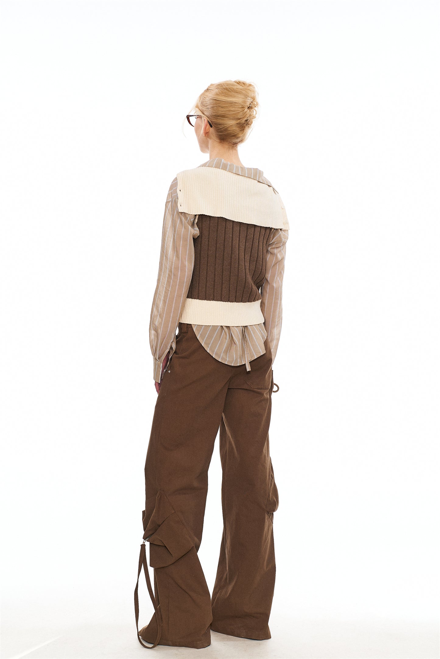 Katy Sleeveless Ribbed Cardigan in Brown