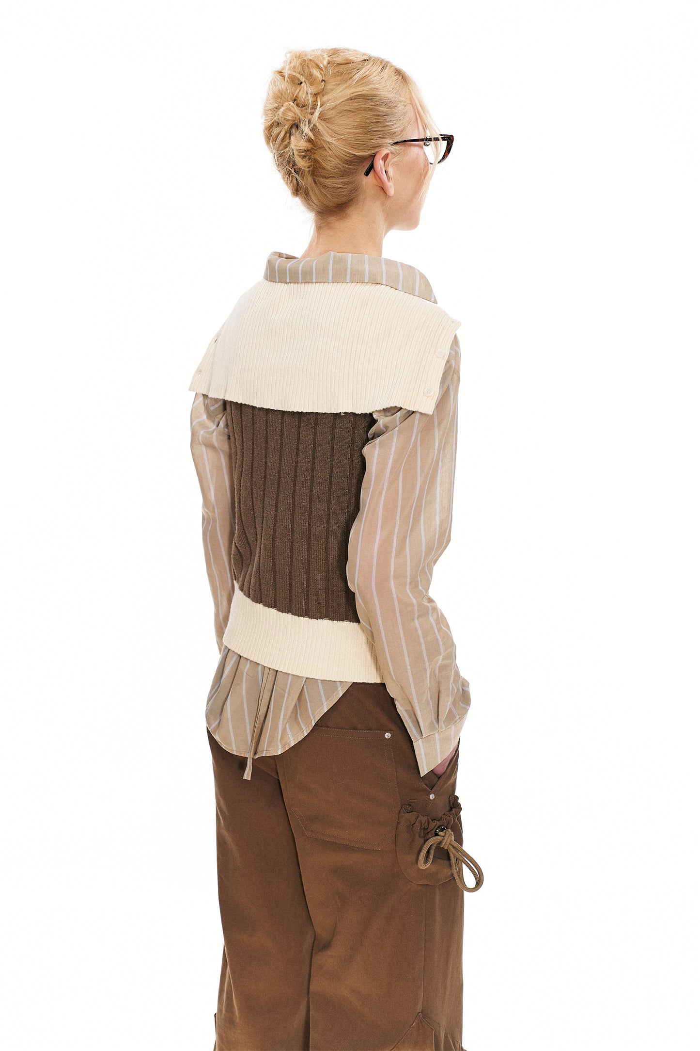 Katy Sleeveless Ribbed Cardigan in Brown