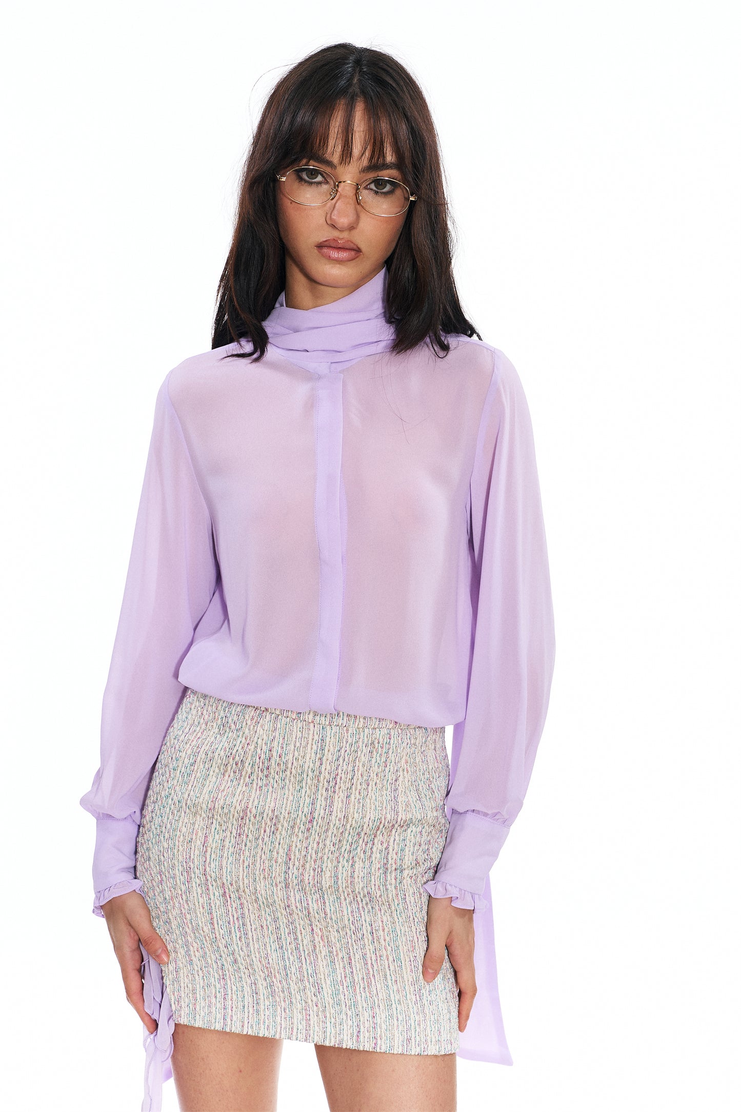 Nina Woven Tweed Mini Skirt in Light Purple