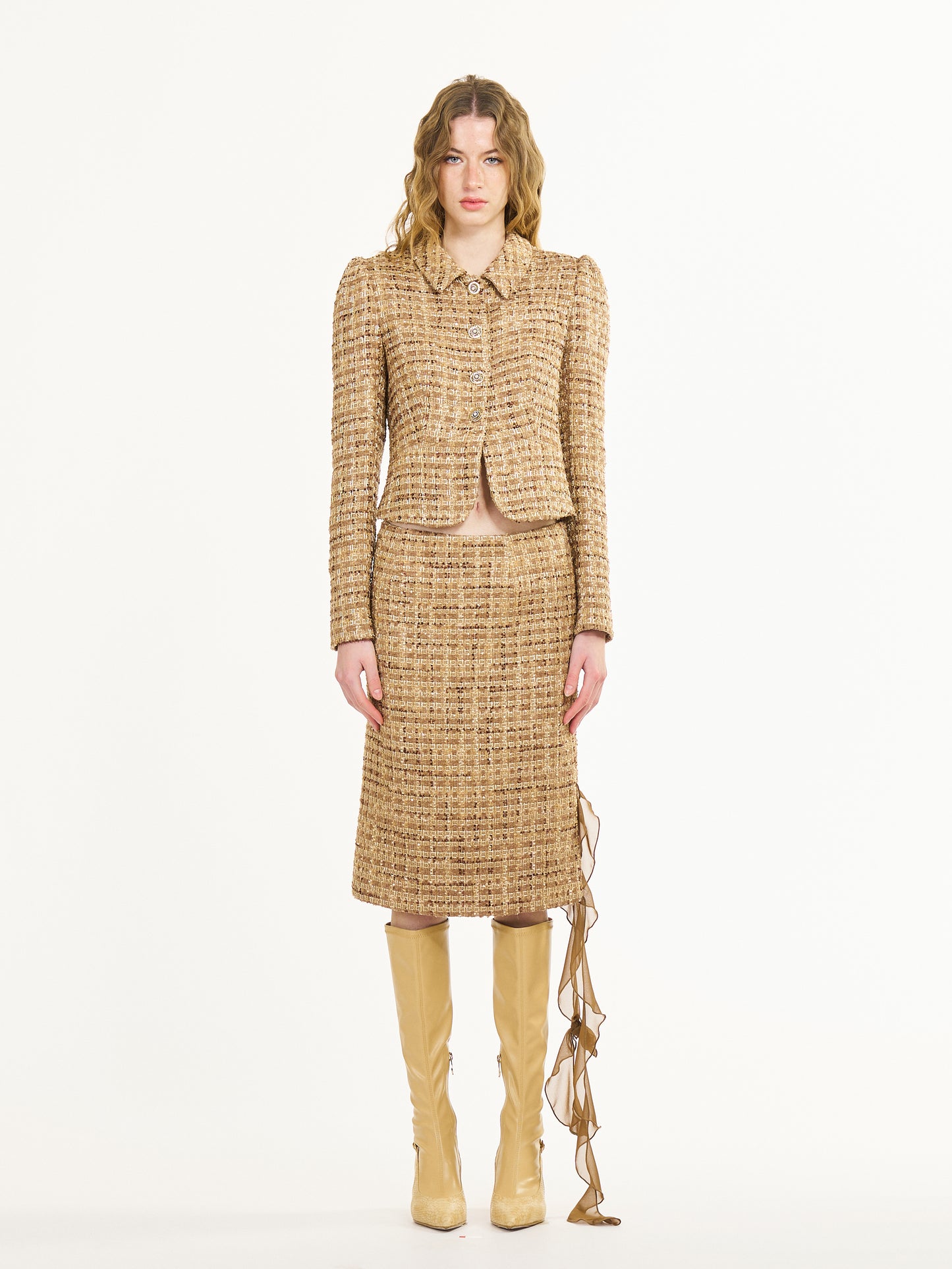 Liz Woven Tweed Skirt in Yellow