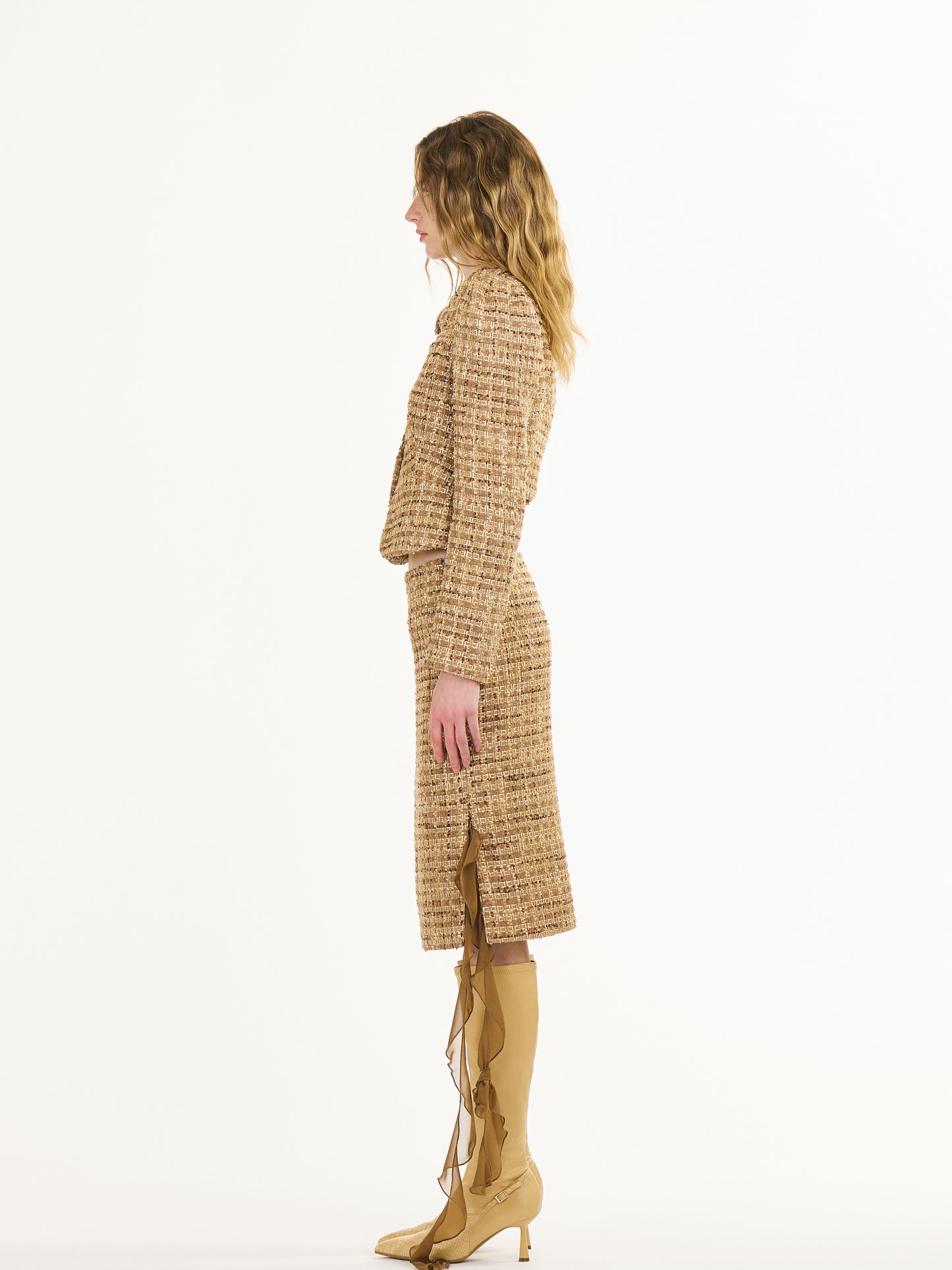 Liz Woven Tweed Skirt in Yellow