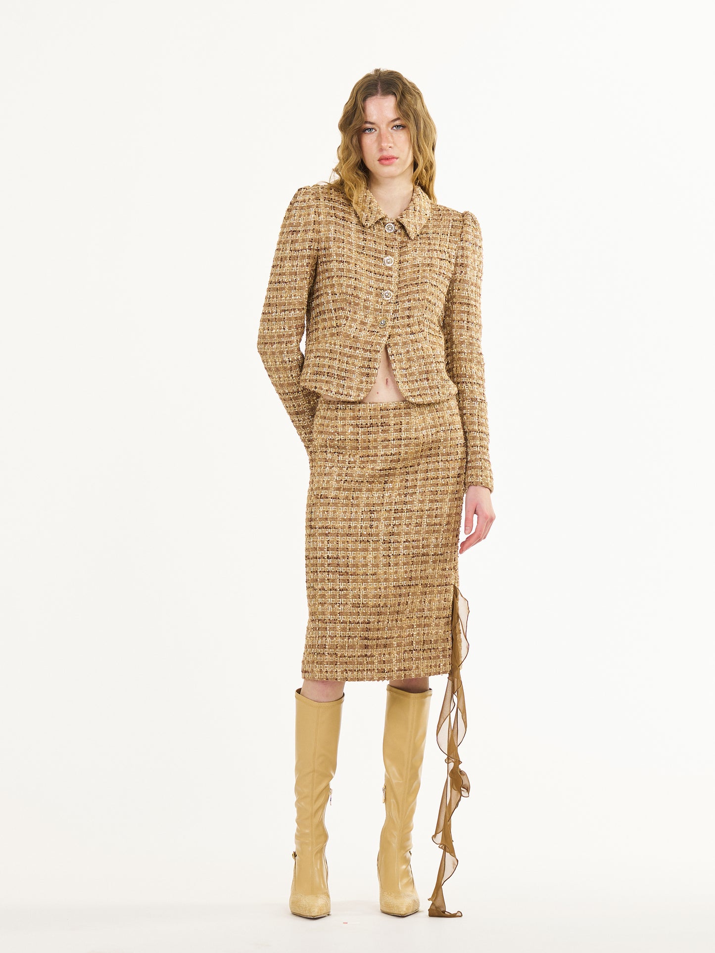 Liz Woven Tweed Skirt in Yellow