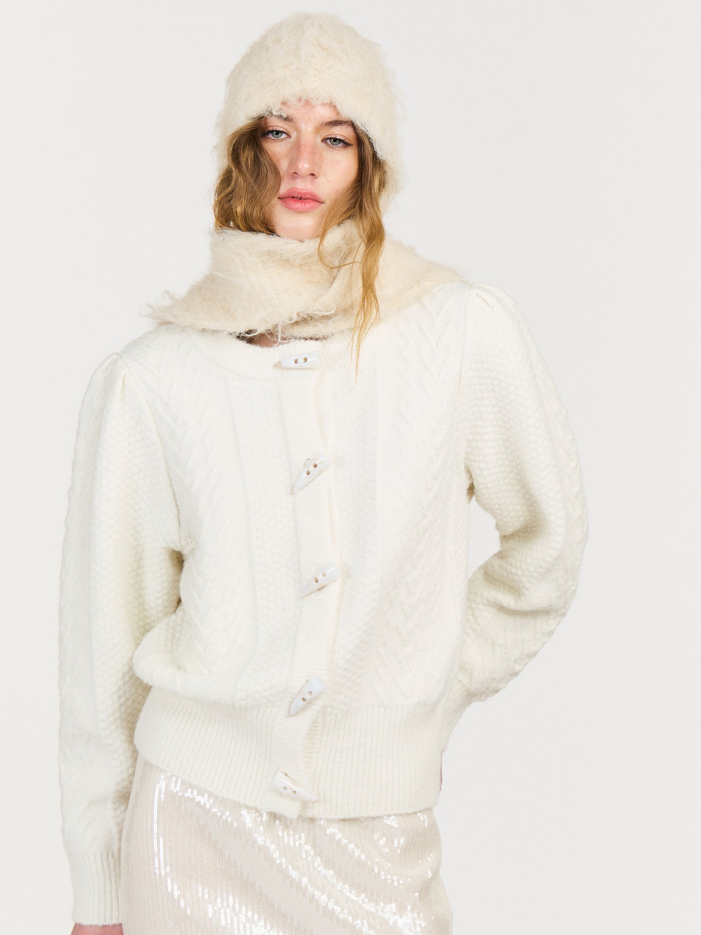 Elf Warm Hooded Scarf in White