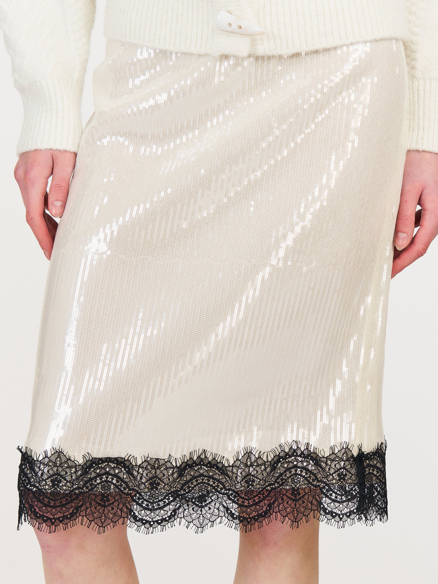 Rylee Sequin Lace Panel Midi Skirt