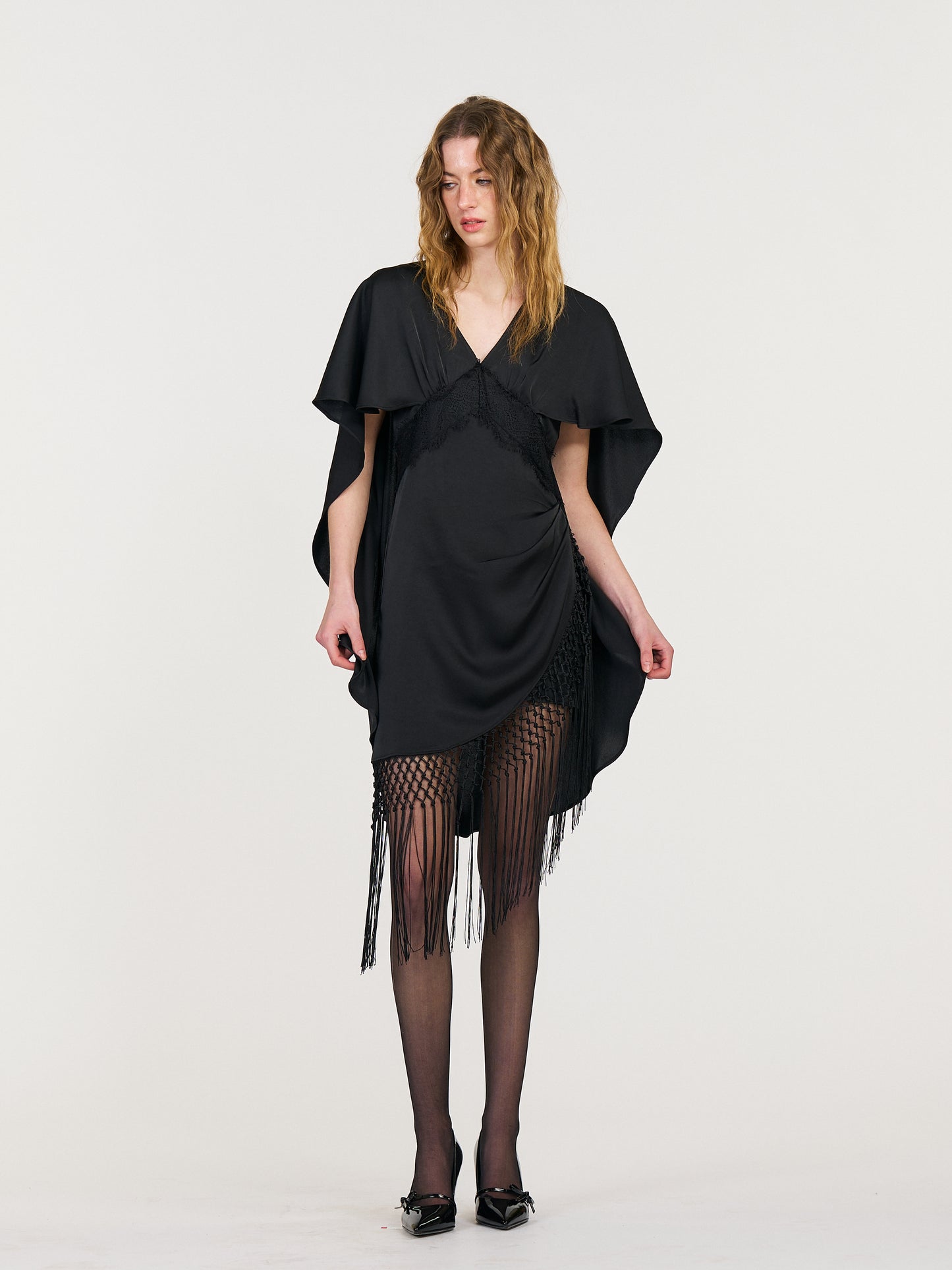 Hazel Cape-Style Tassel Dress