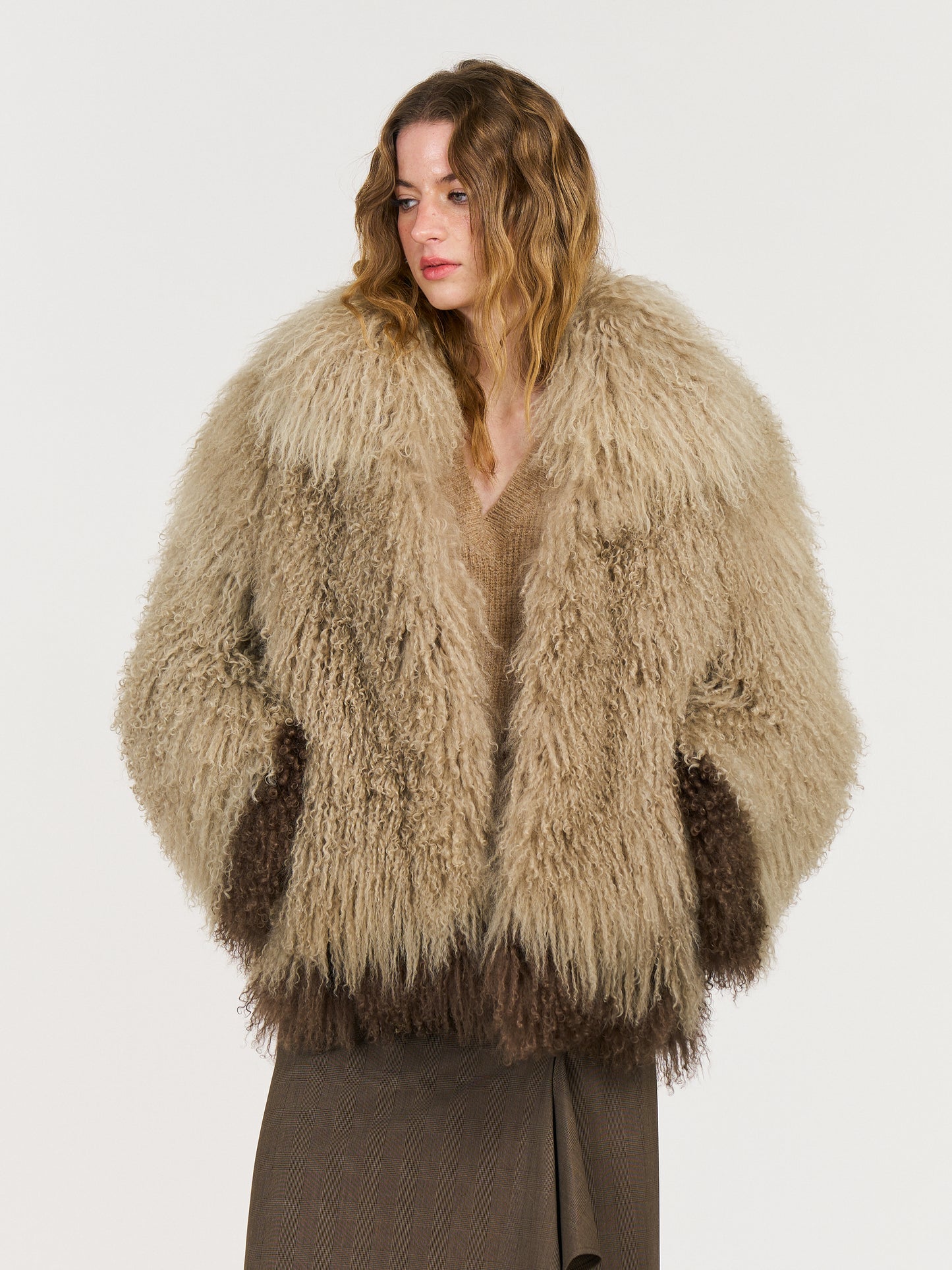 Zanna Two Colors Mongonlian fur Loose Coat