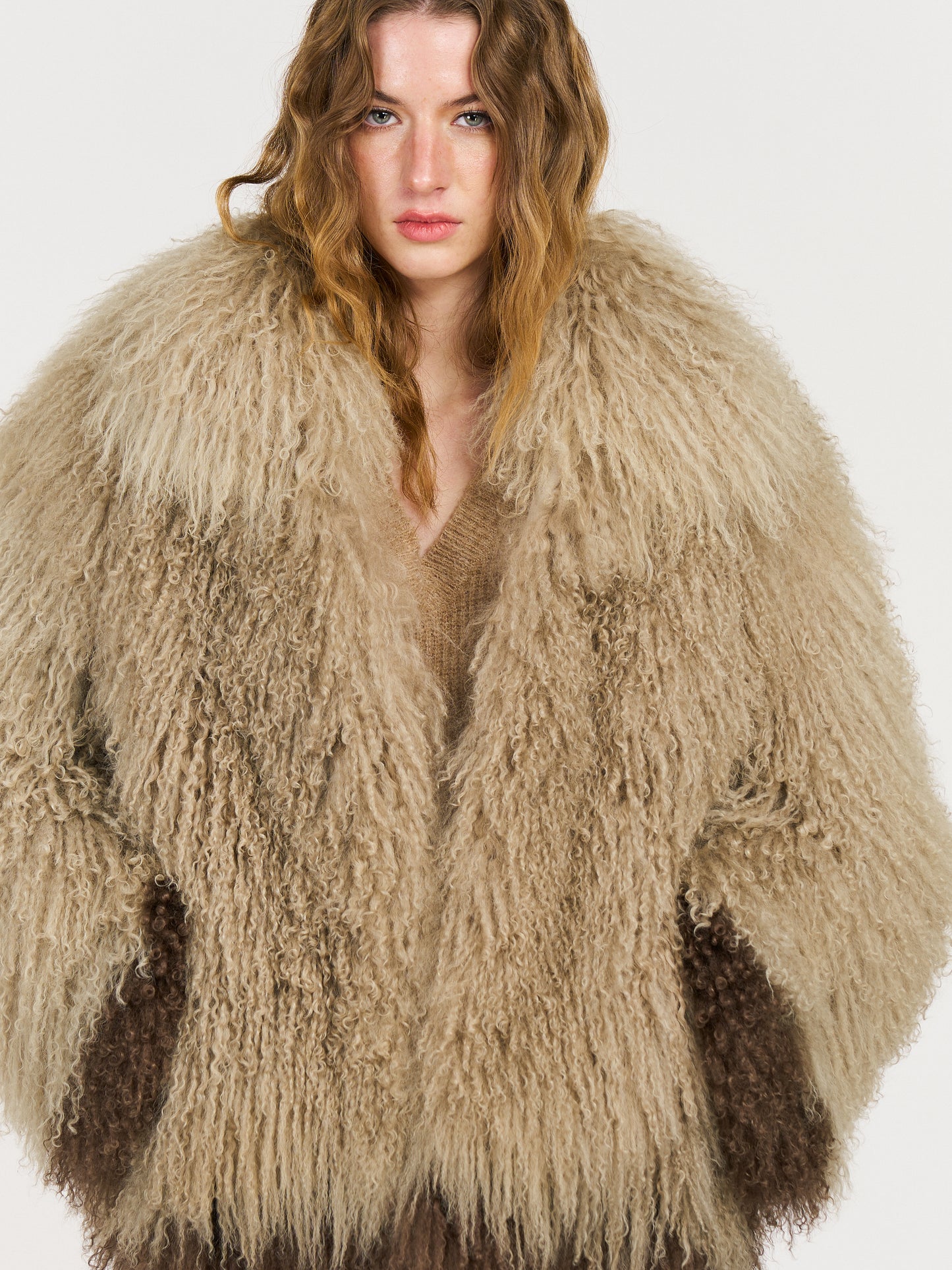 Zanna Two Colors Mongonlian fur Loose Coat