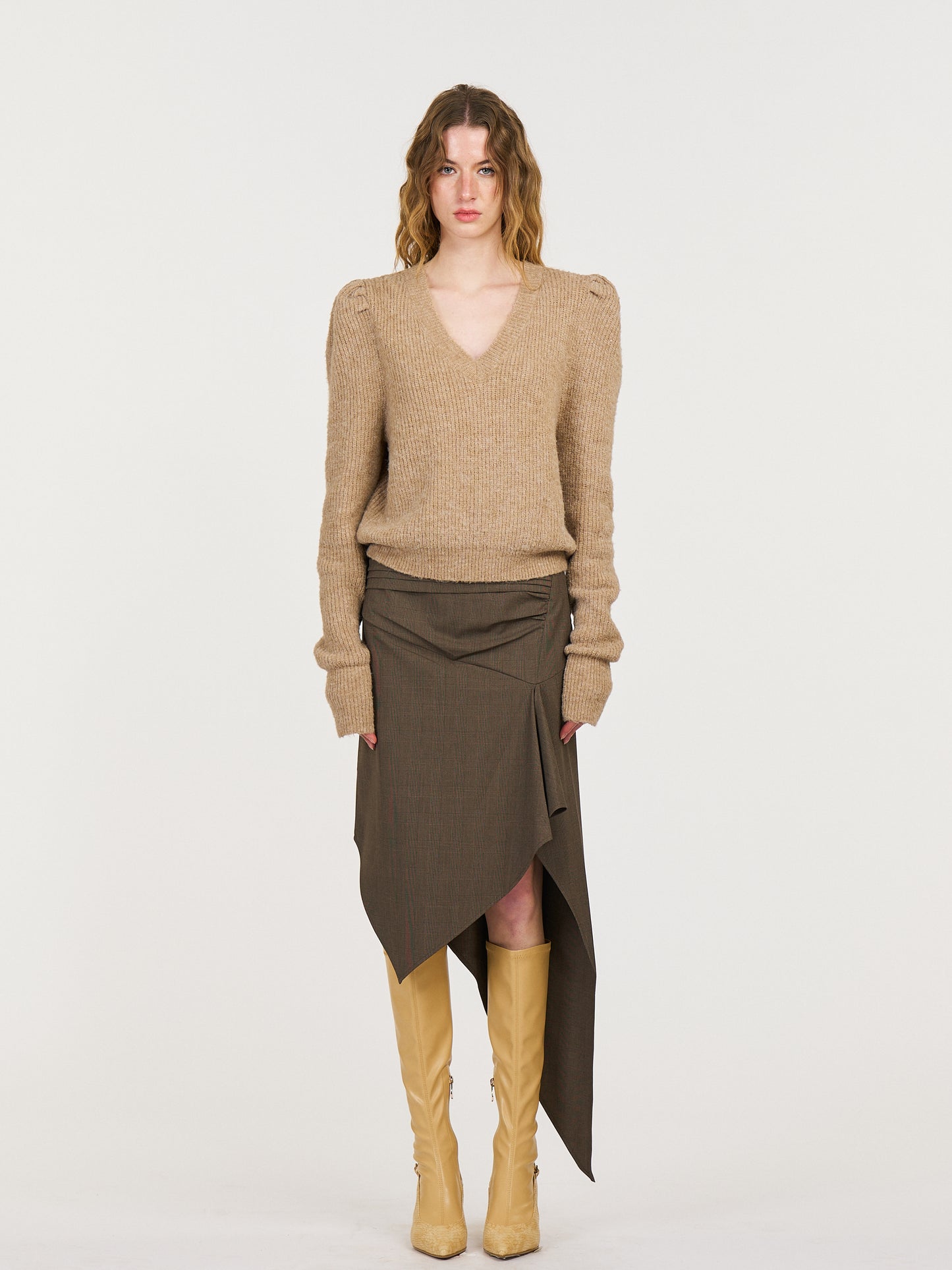 Leah Asymmetrical Tailored Skirt in Brown