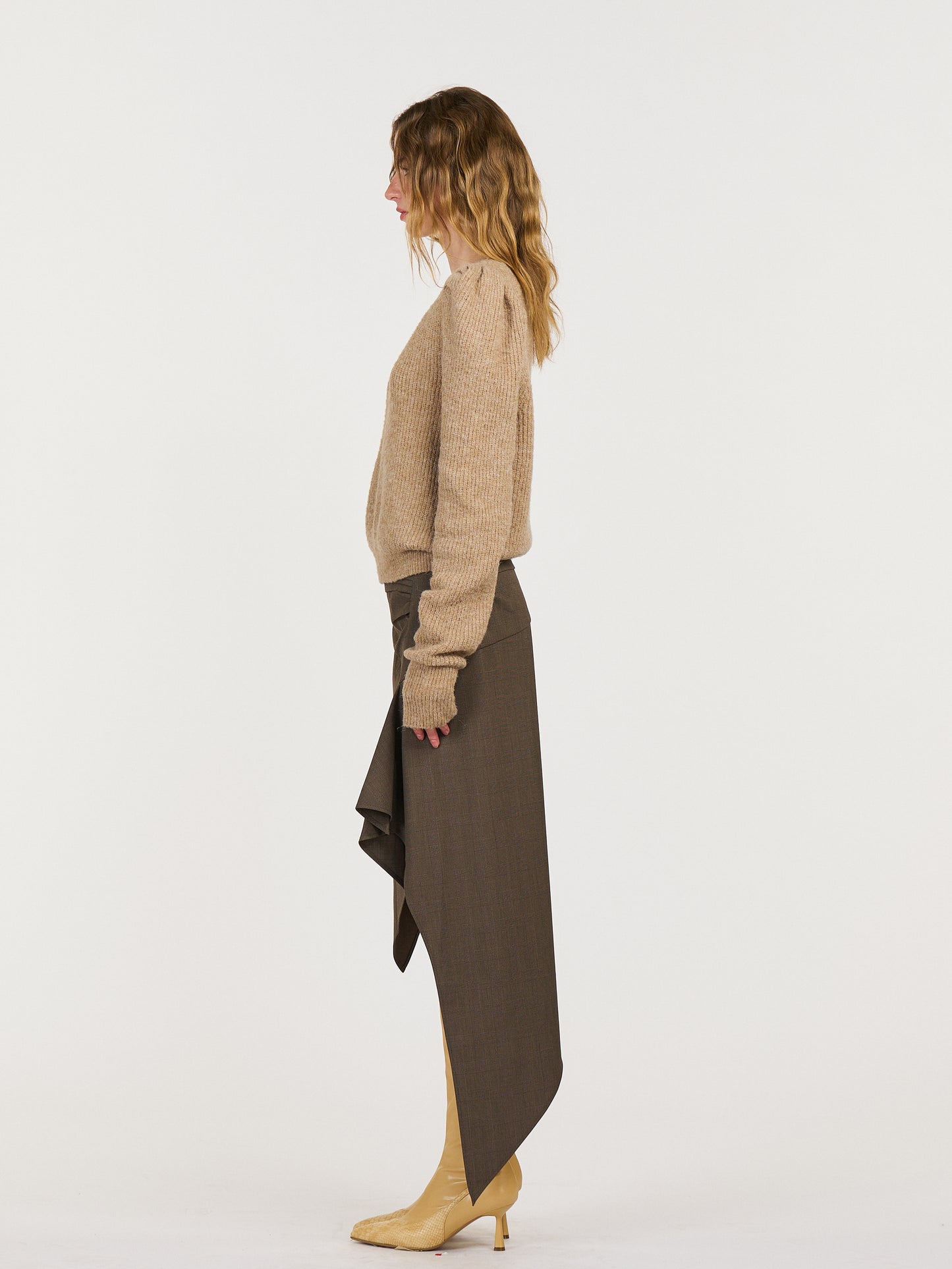 Leah Asymmetrical Tailored Skirt in Brown