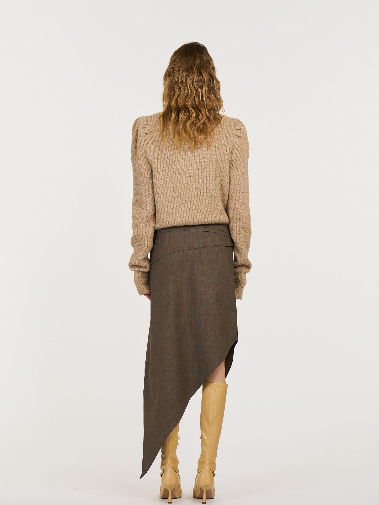 Leah Asymmetrical Tailored Skirt in Brown