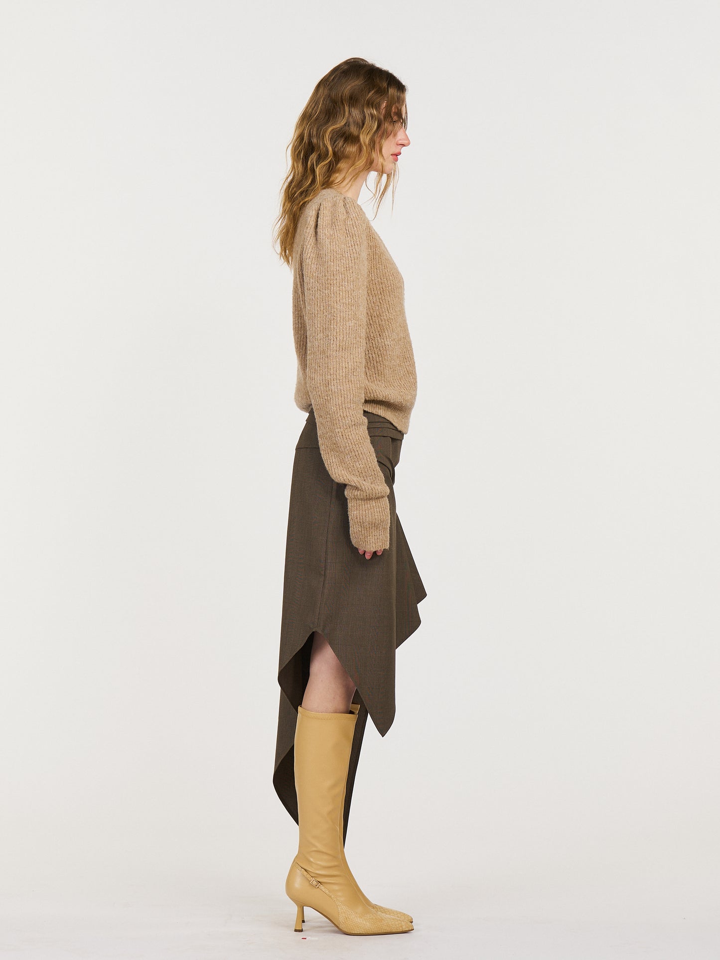 Leah Asymmetrical Tailored Skirt in Brown