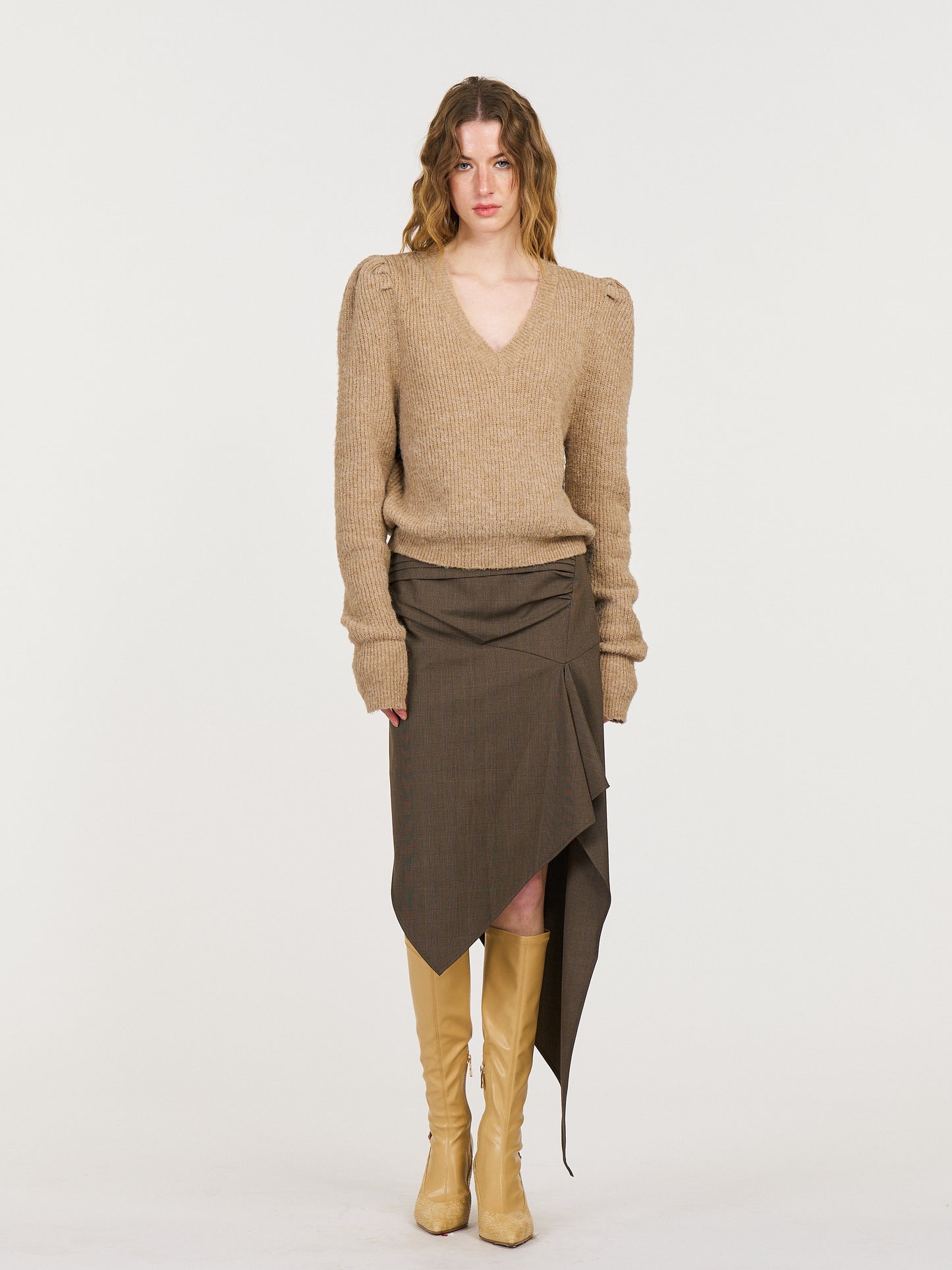 Leah Asymmetrical Tailored Skirt in Brown