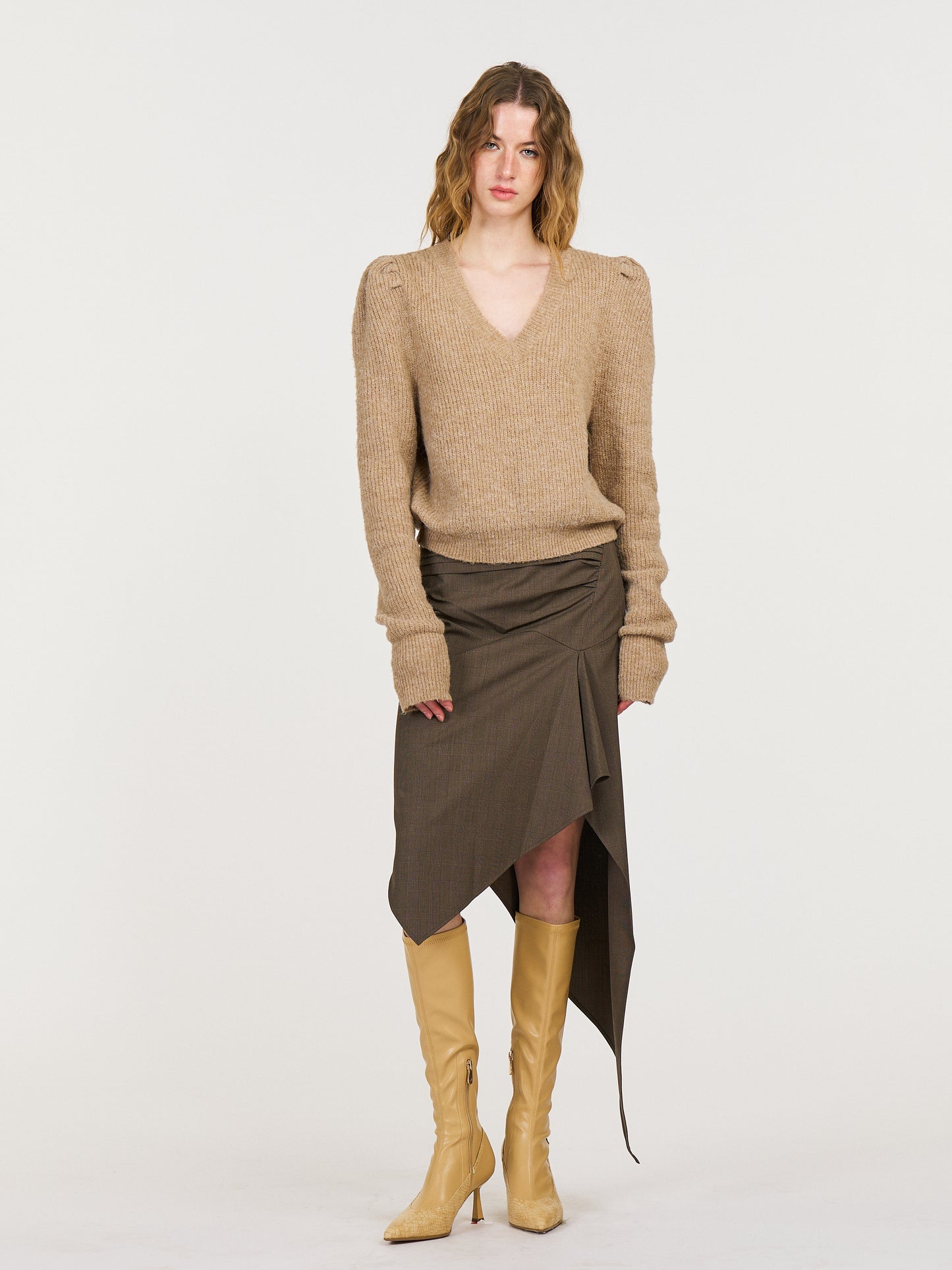 Leah Asymmetrical Tailored Skirt in Brown