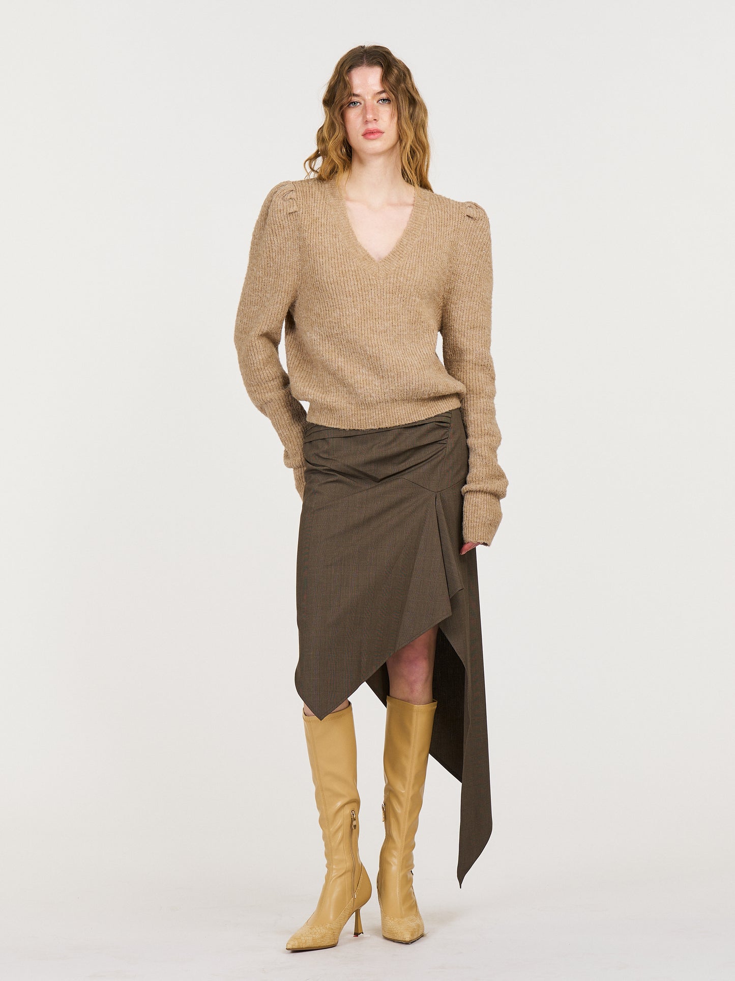 Leah Asymmetrical Tailored Skirt in Brown