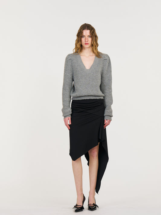 Blaire V-neck Knit Sweater in Gray