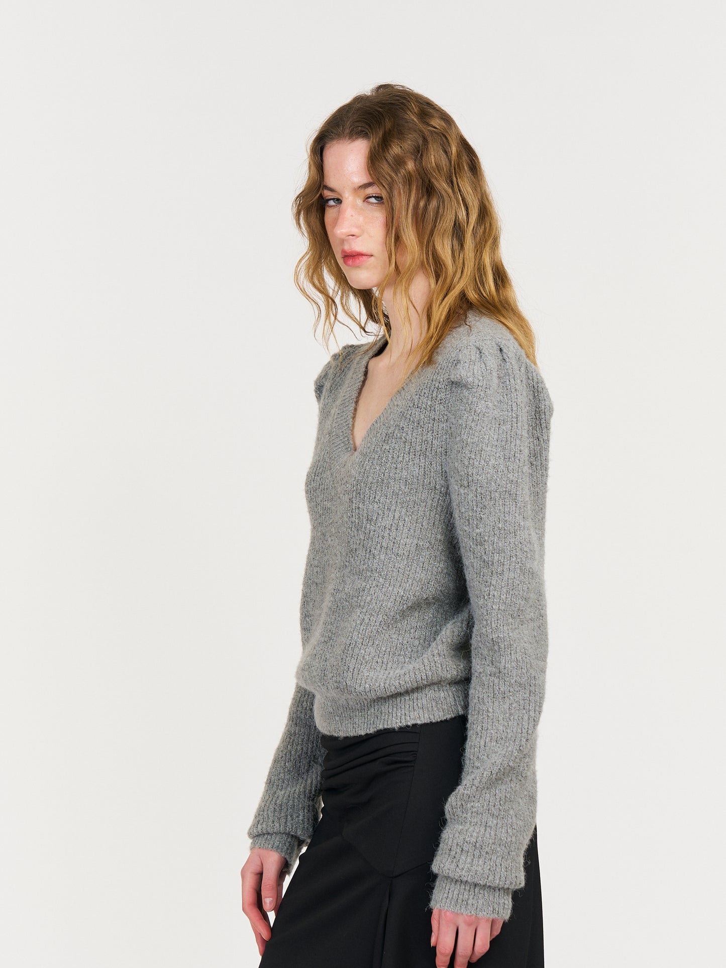 Blaire V-neck Knit Sweater in Gray