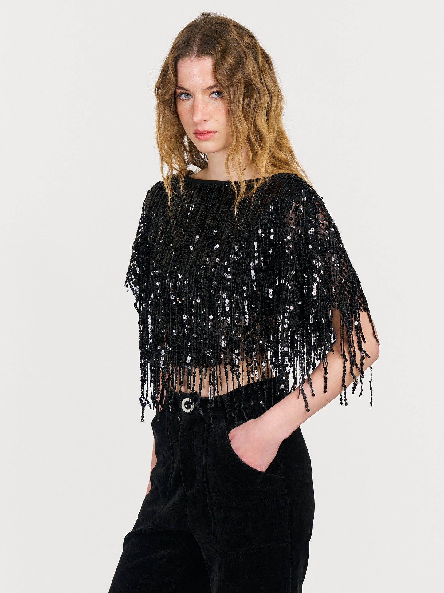 Kylie Reversible Sequin Cape