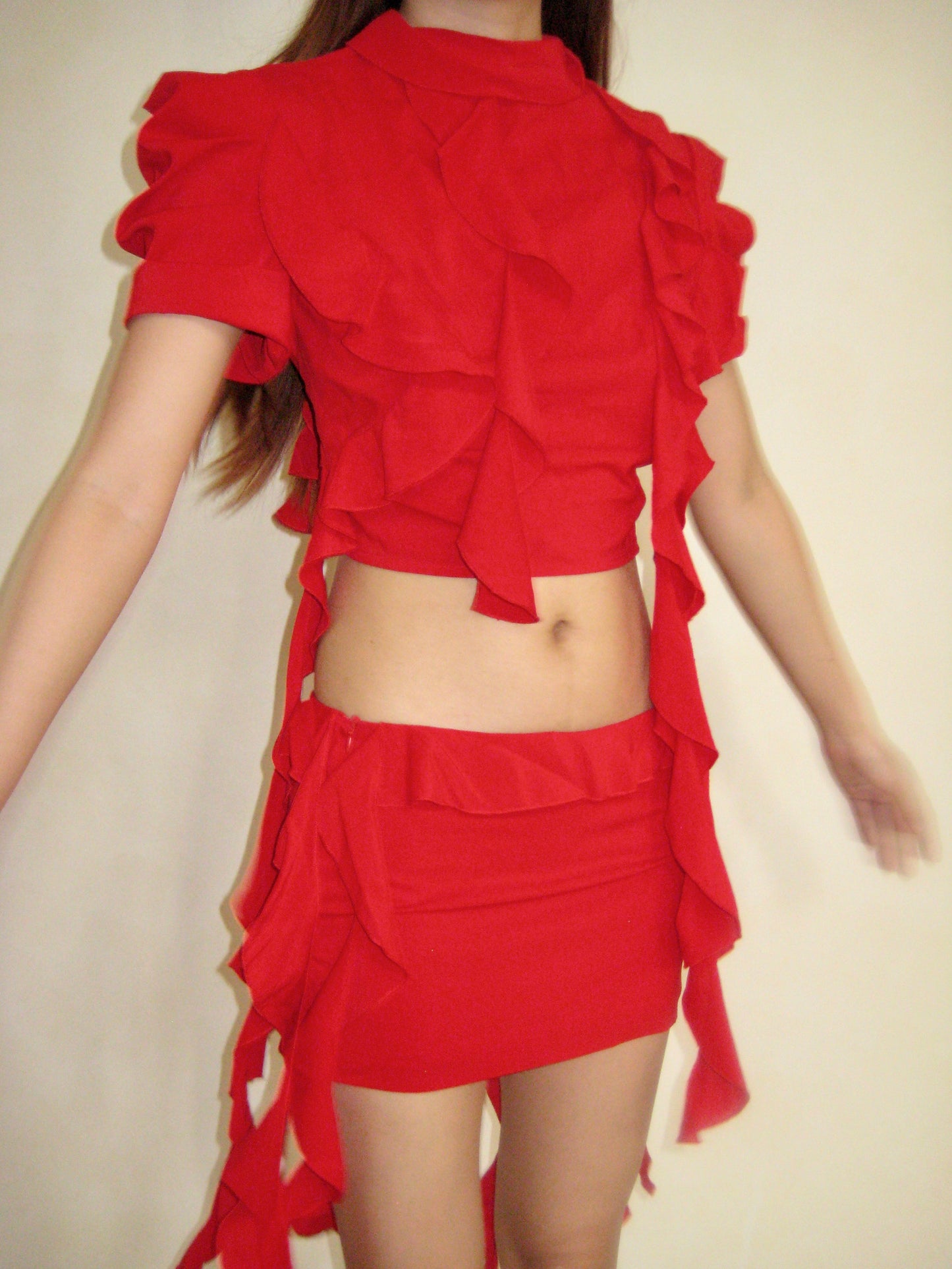 Cherry Martini Ruffling  Backless Tops in Red