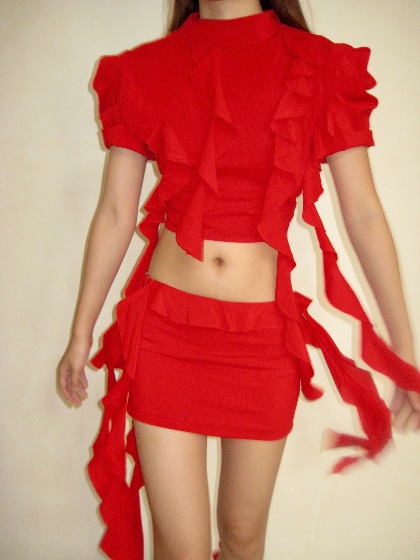 Joy Romantic Ruffle Skirt in Red