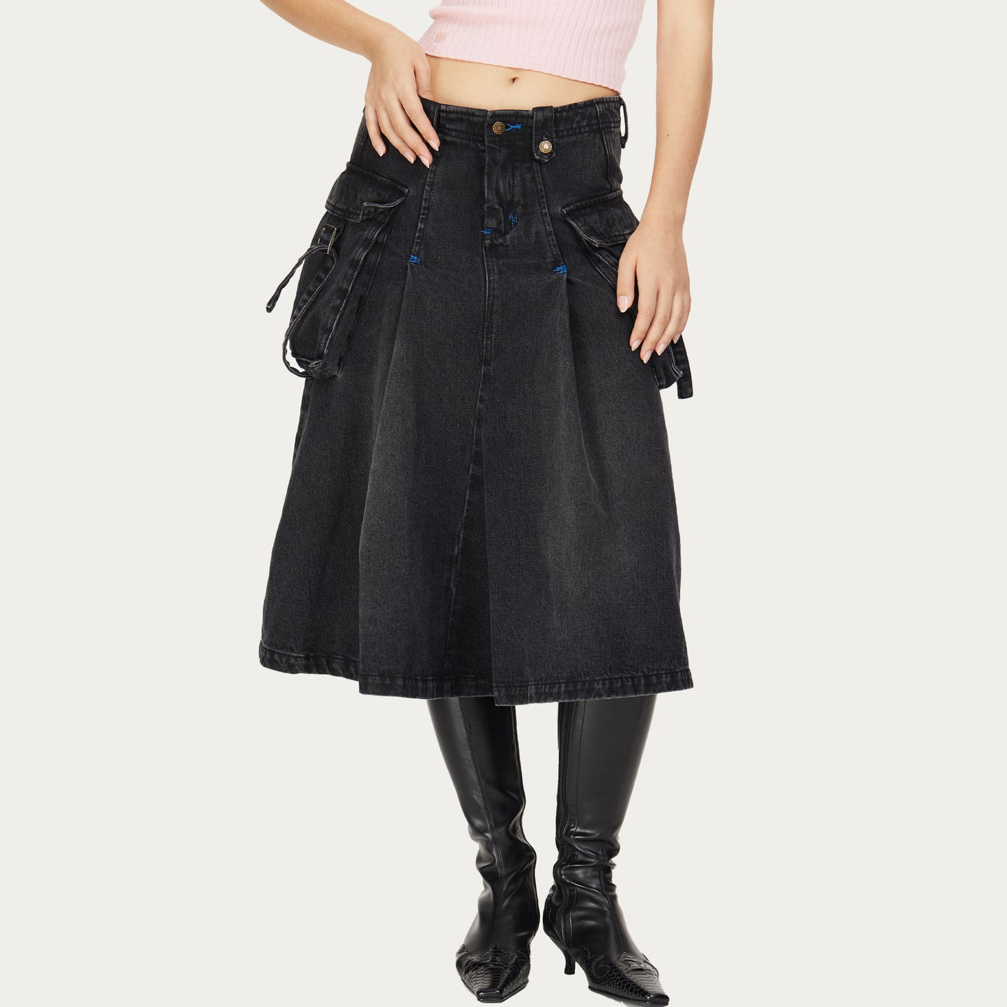 Opal Denim low-rise skirt in Black