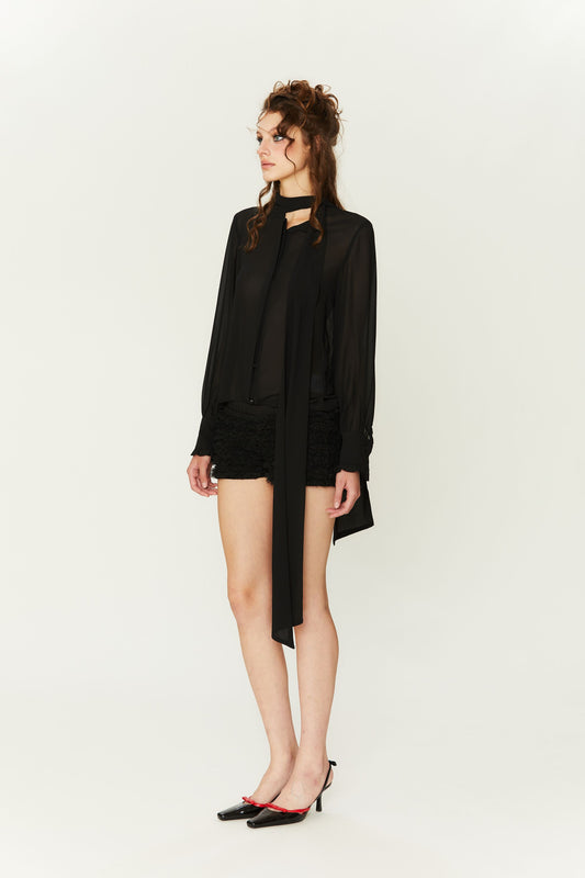 Soufflé Satin Tiered Shorts in Black