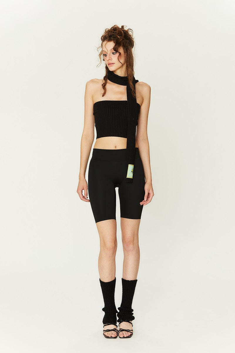 Mirri Scarf-style Knitted Tube Top in Black