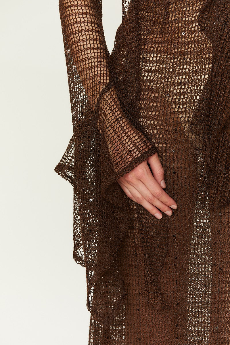 Tipsy Crochet Dress in Brown