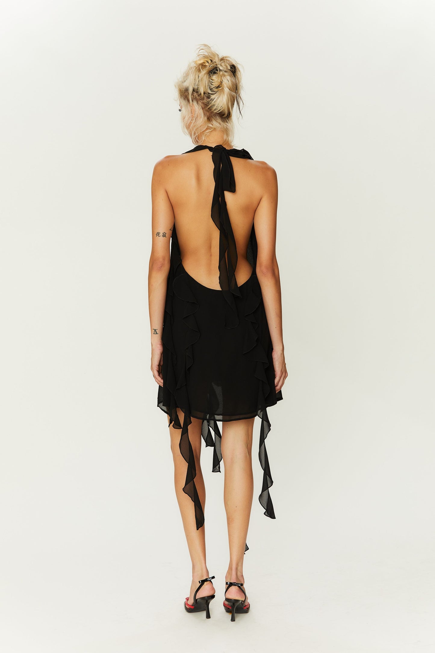 Gill Ruffle Strap Dress in Black