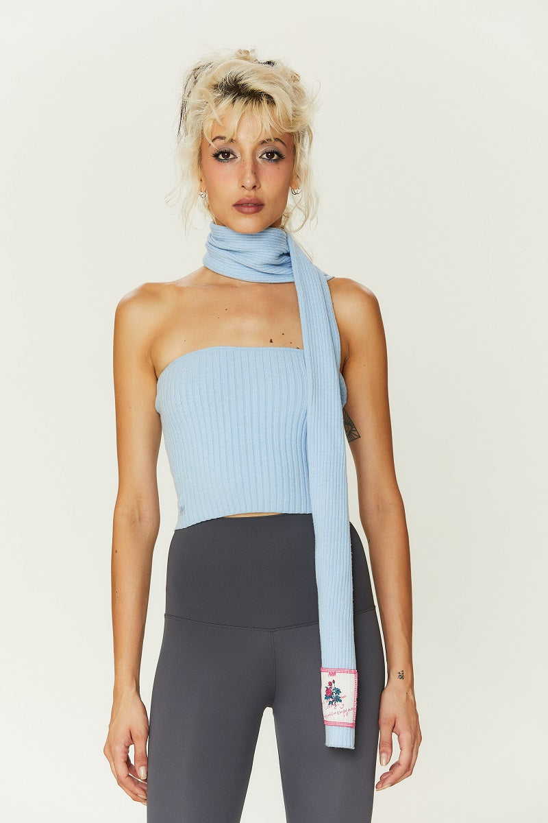 Mirri Scarf-style Knitted Tube Top in Blue