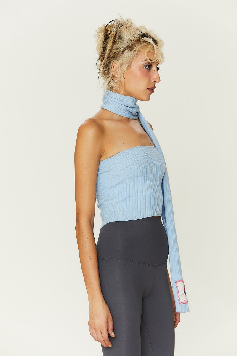 Mirri Scarf-style Knitted Tube Top in Blue