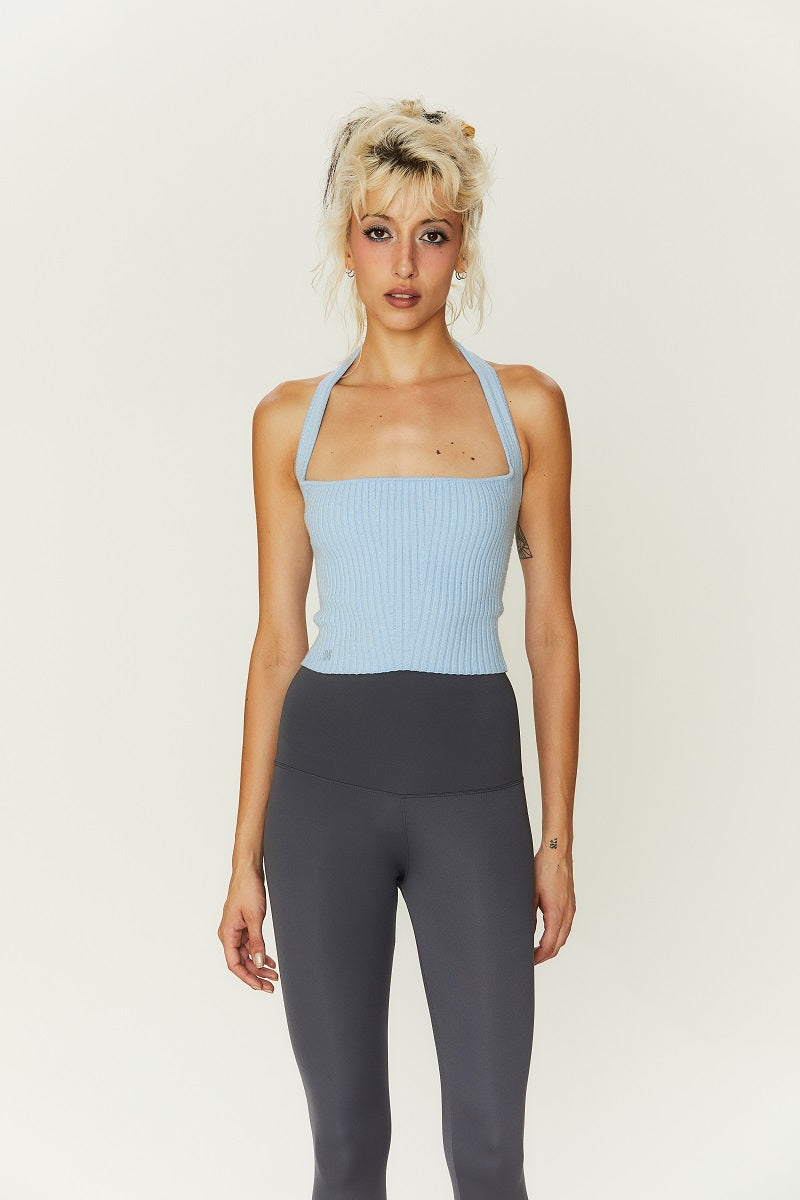 Mali Halter knitted Top in Blue