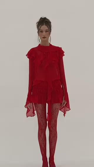 Camille Chiffon Blouse in Red – Pann