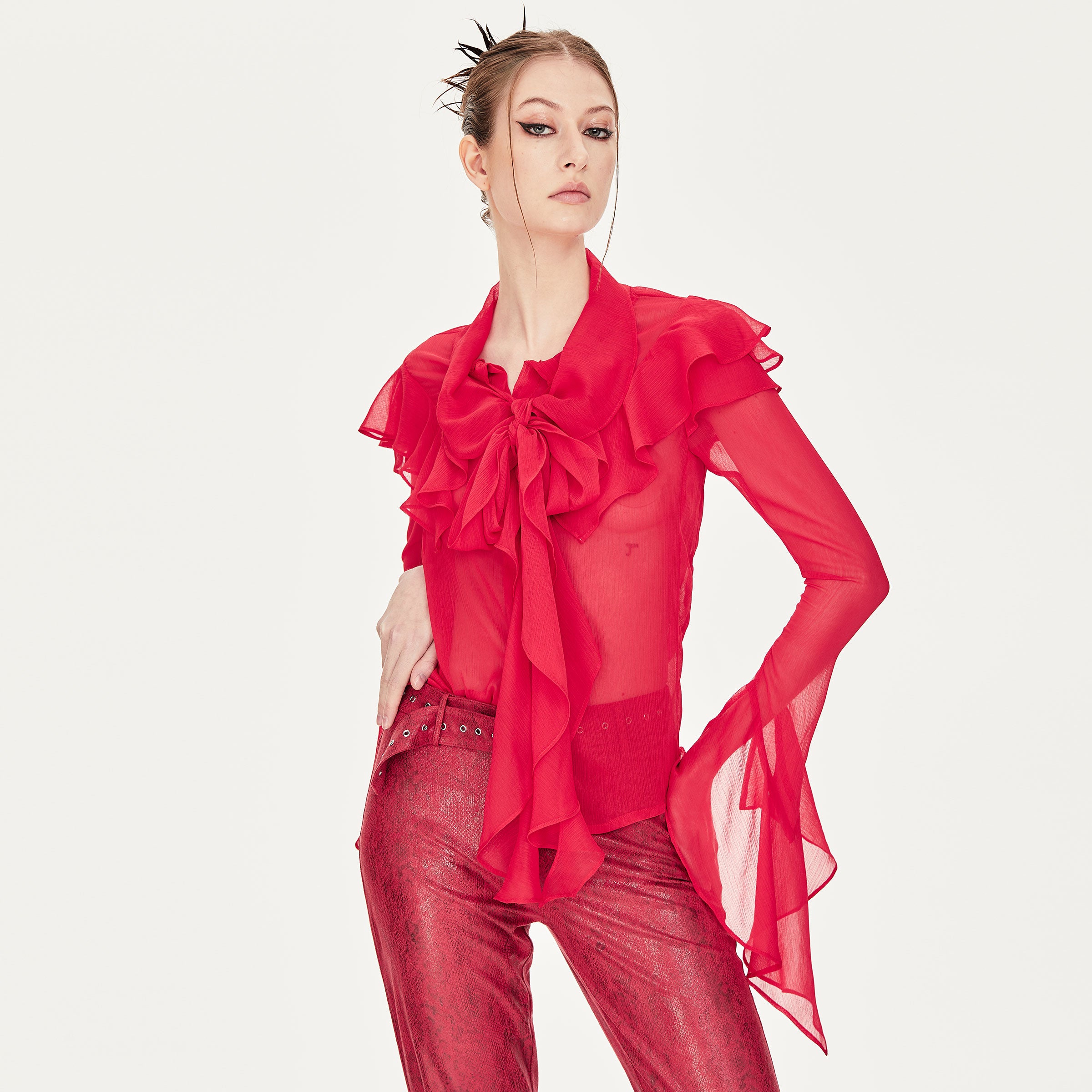 Camille Chiffon Blouse in Red