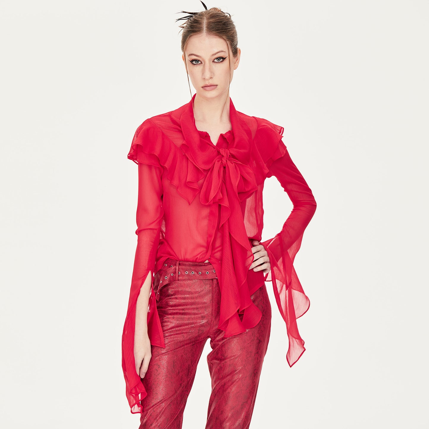 Camille Chiffon Blouse in Red