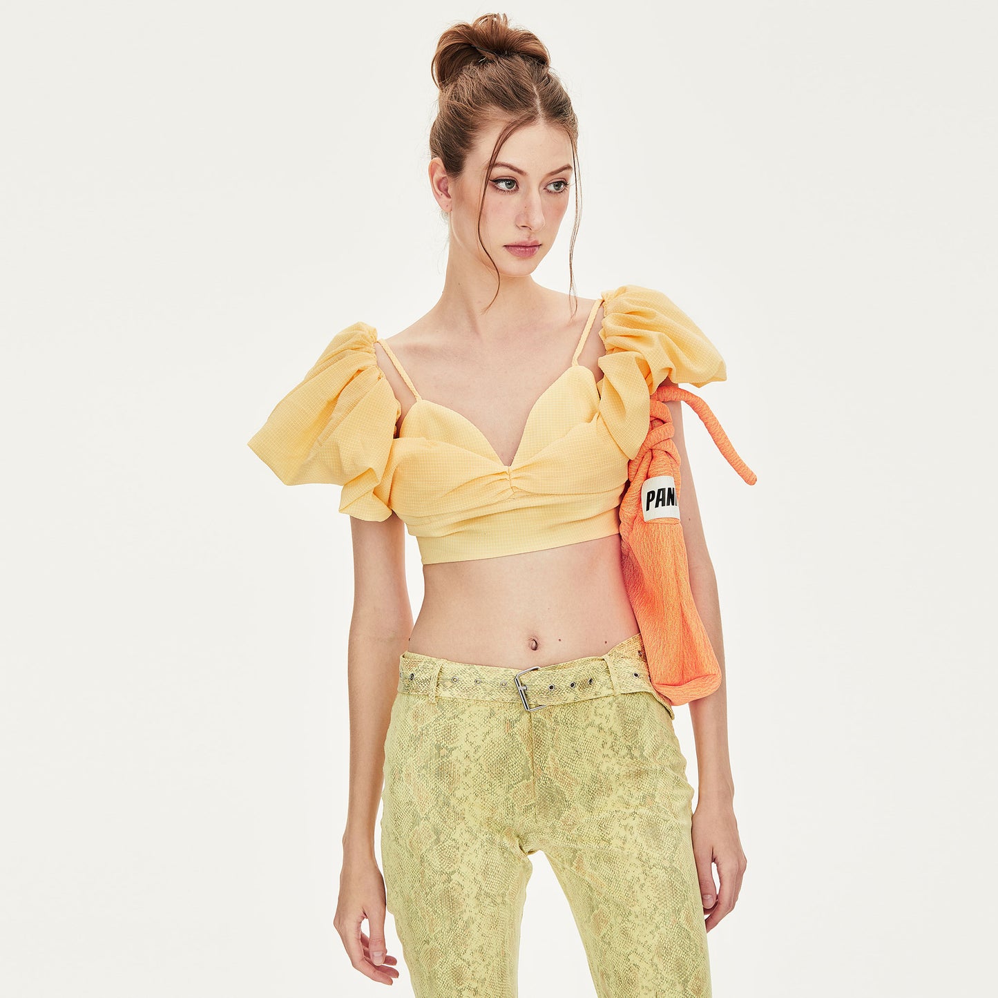 Brie Cotton-blend Strap Top in Yellow