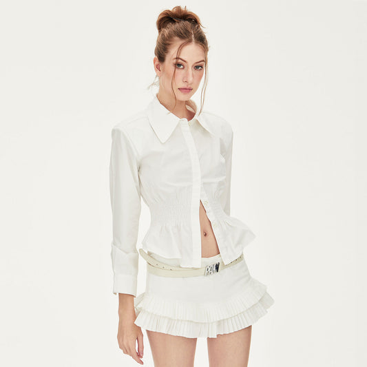 Coana Shirred Waist Poplin Shirt in White