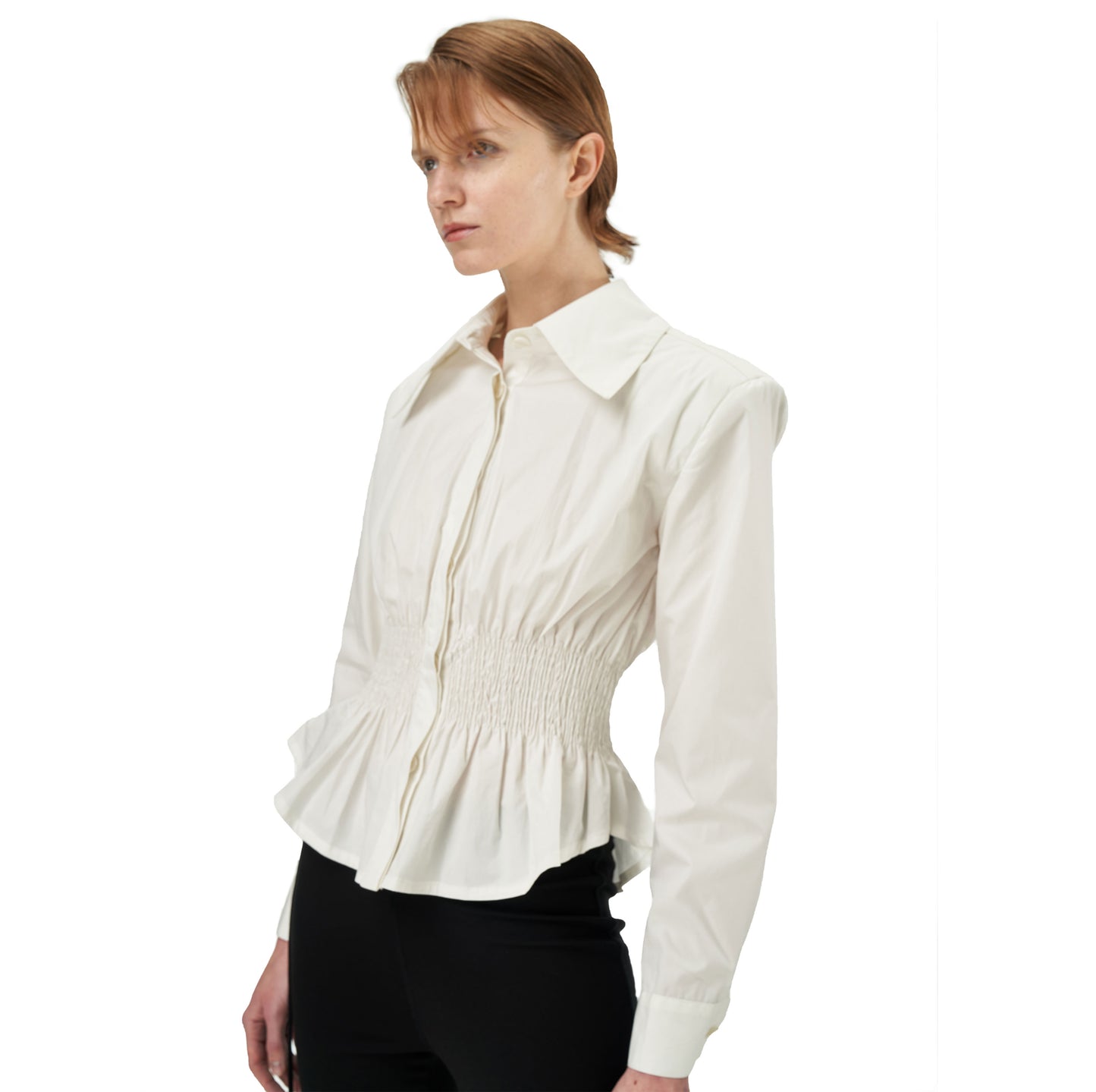 Coana Shirred Waist Poplin Shirt in White