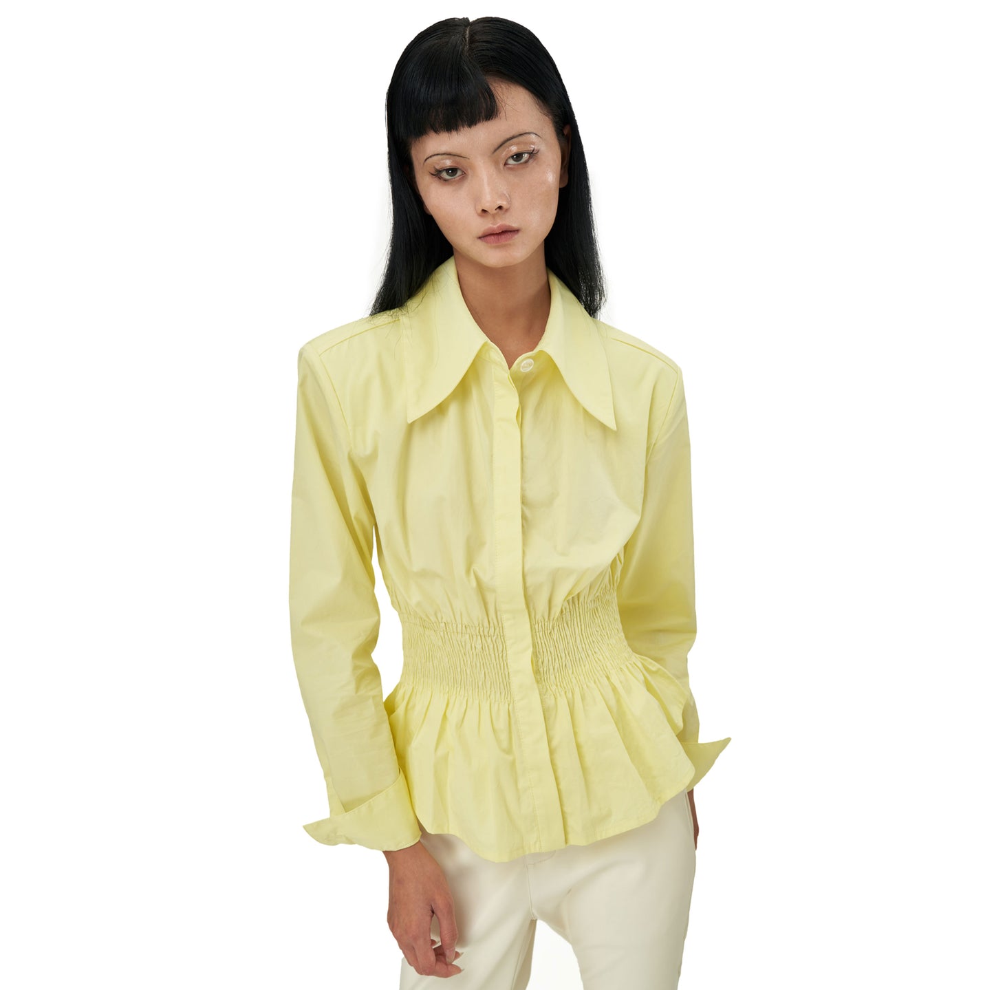 Coana Shirred Waist Poplin Shirt in Lemon